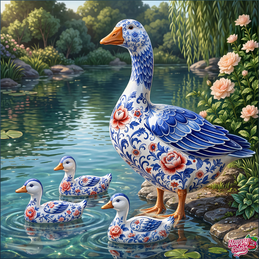 Decorative Duck Pillow Cover — Blue Delft Goose Garden Accent